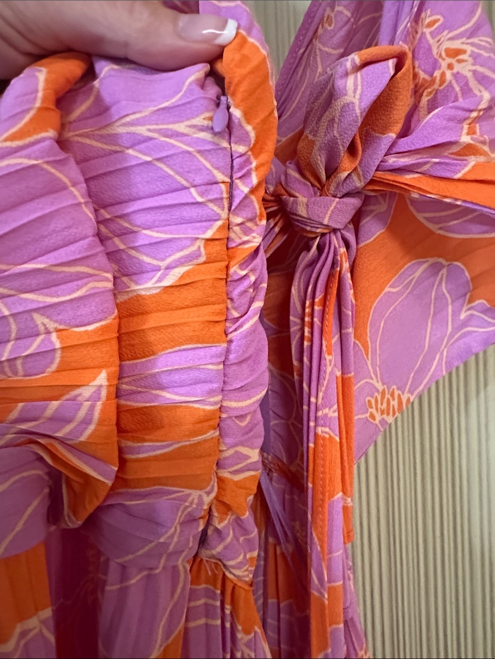 ASTR Blythe Pleated Dress Floral Maxi Dress in Purple and Orange - Picture 3 of 10